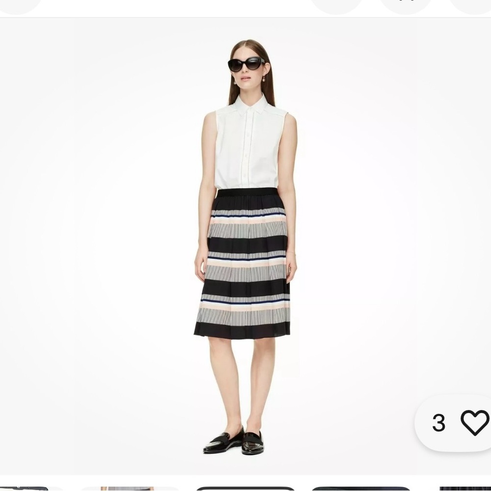 Kate Spade Bay Stripe Pleates Navy, Cream, Pink, Black Skirt
